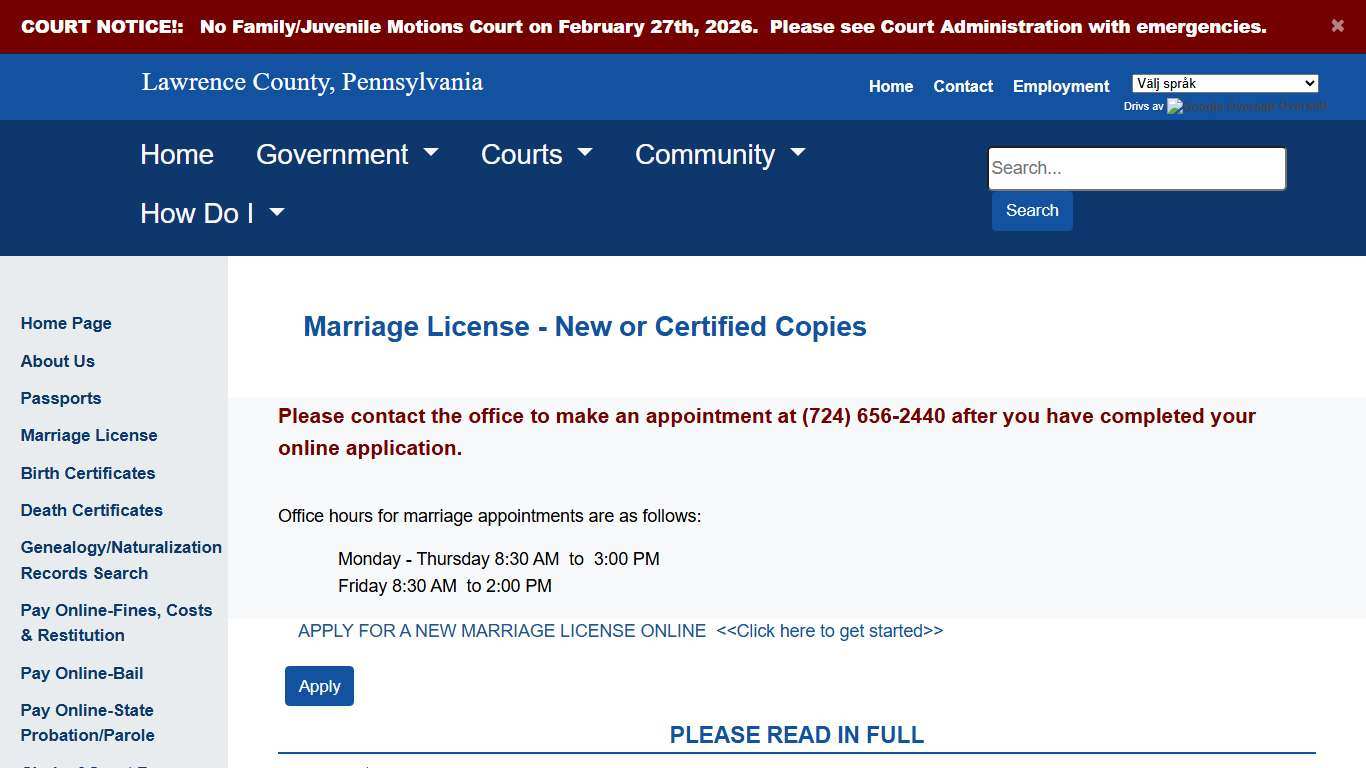 Lawrence County - Marriage License